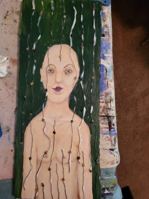 I just glued some knobby yarn on the surface. This is the 2nd. Stage